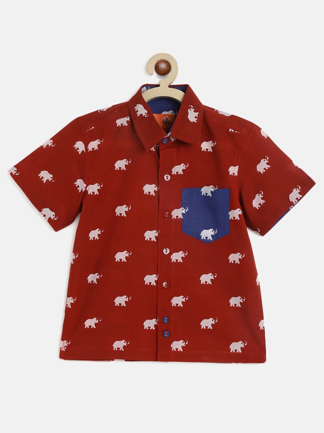 

charkhee Boys Smart Opaque Elephant Printed Semiformal Cotton Shirt, Red