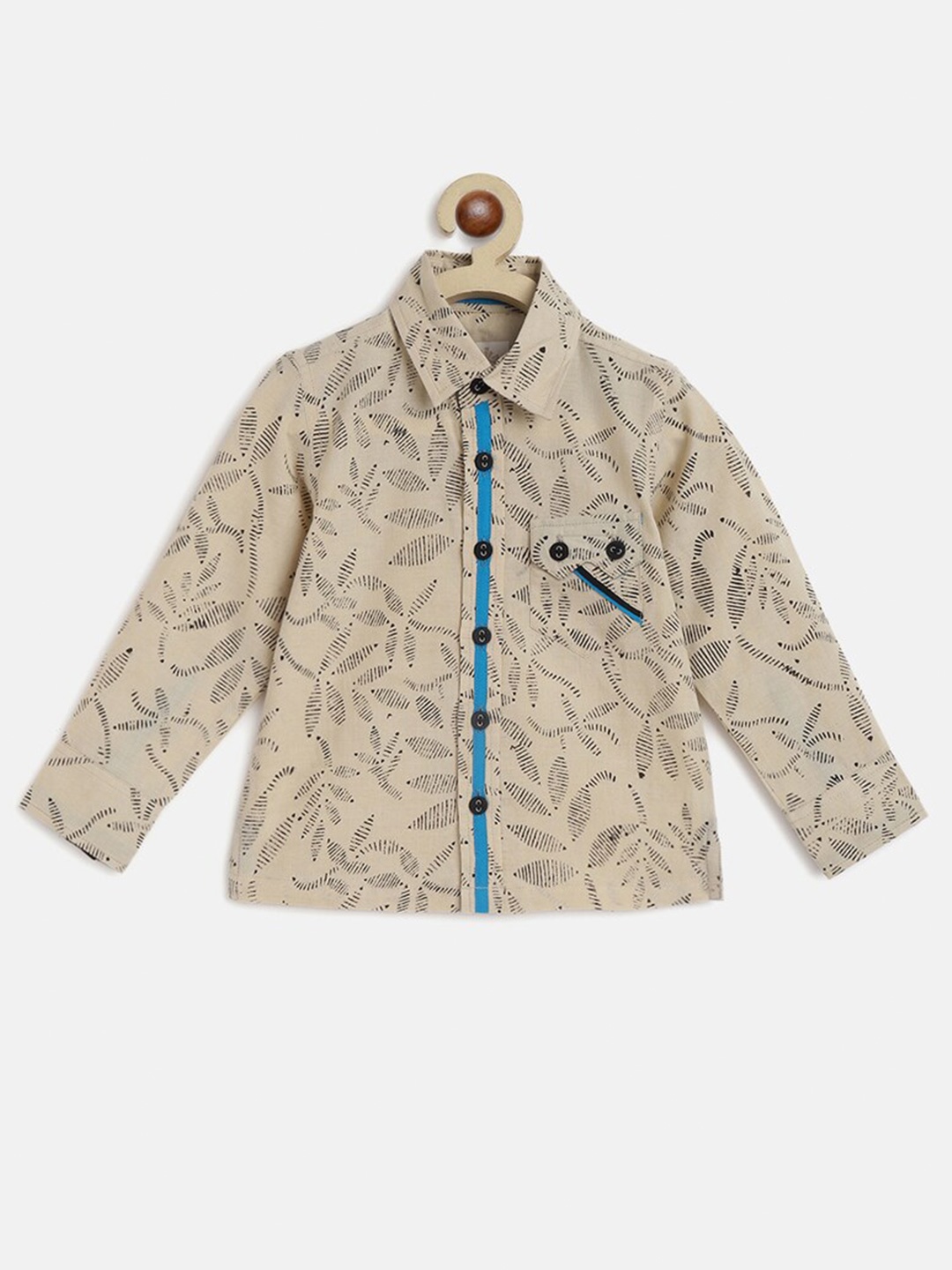 

charkhee Boys Smart Floral Printed Opaque Cotton Semiformal Shirt, Beige