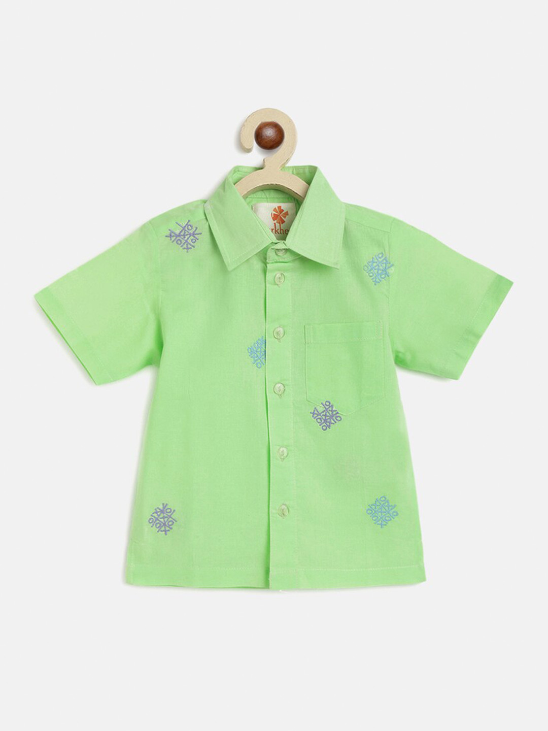 

charkhee Boys Smart Opaque Embroidered Cotton Casual Shirt, Green