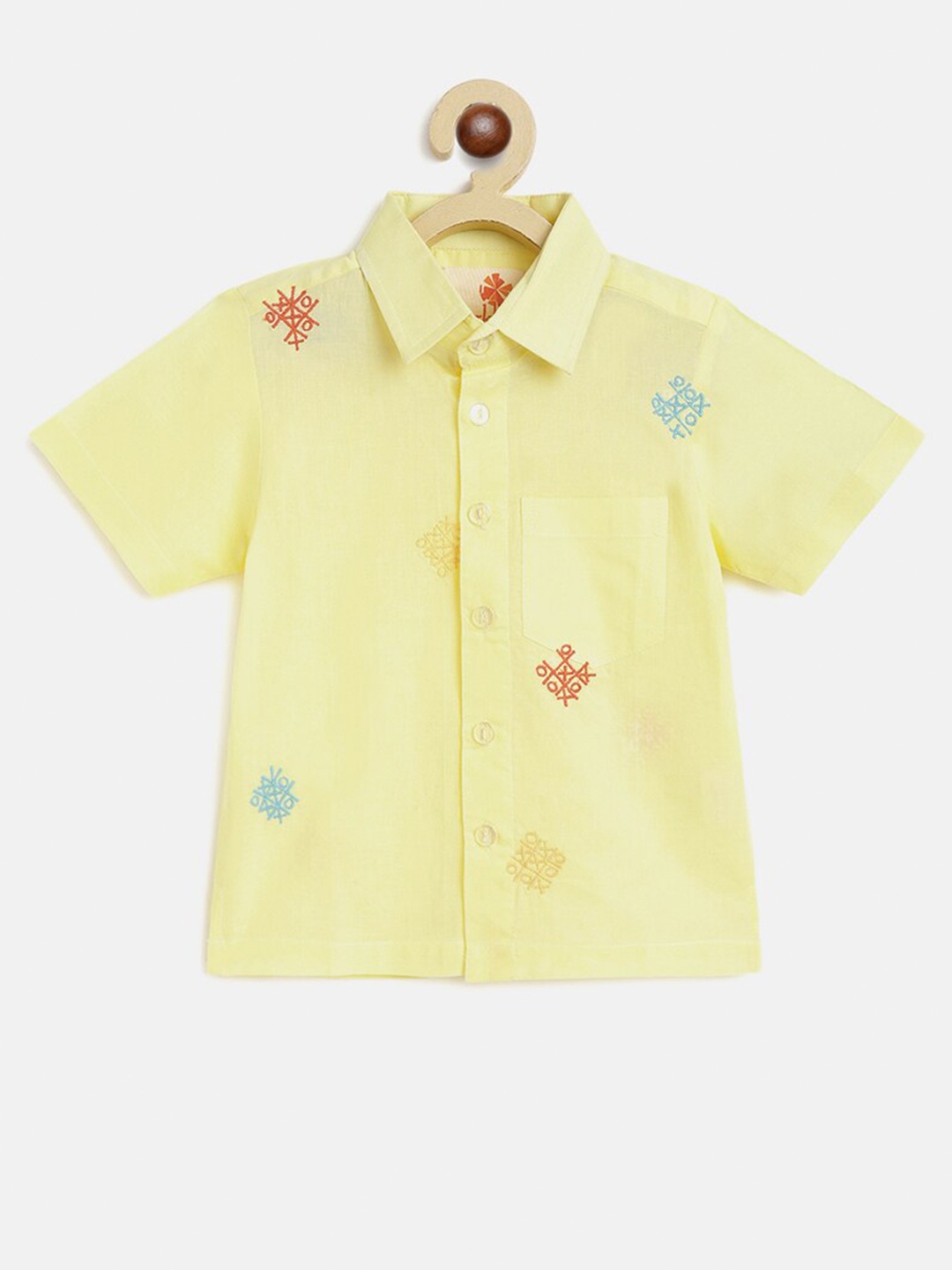 

charkhee Boys Embroidered Smart Opaque Cotton Casual Shirt, Yellow