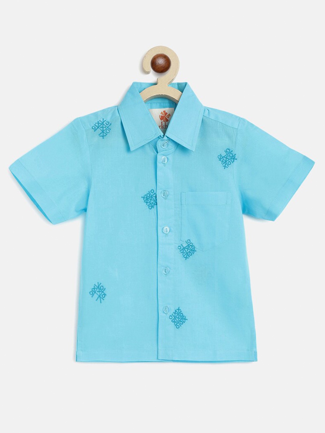

charkhee Boys Smart Opaque Embroidered Cotton Casual Shirt, Blue