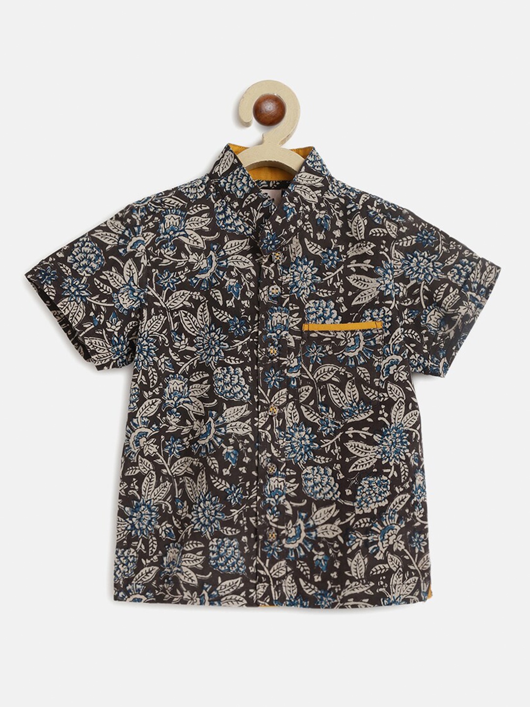 

charkhee Boys Smart Floral Printed Cotton Casual Shirt, Brown