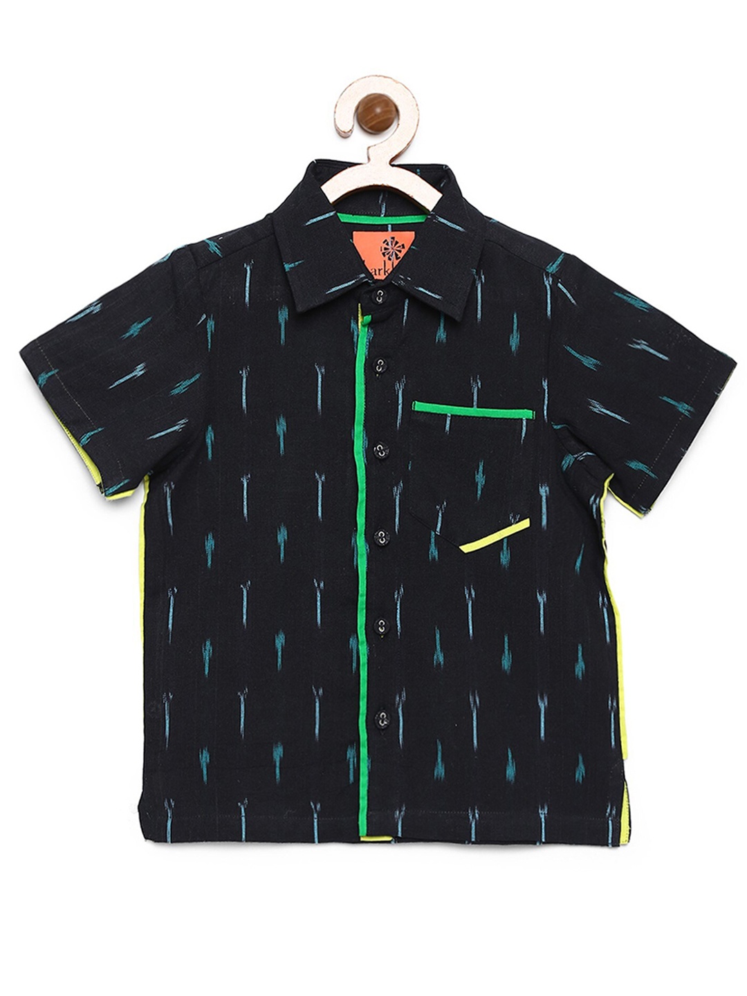 

charkhee Boys Smart Opaque Abstract Printed Cotton Casual Shirt, Black