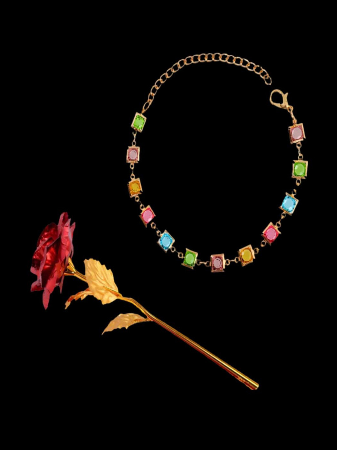 

UNIVERSITY TRENDZ Women Set Of 2 Gold-Plated Charm Bracelet & Rose