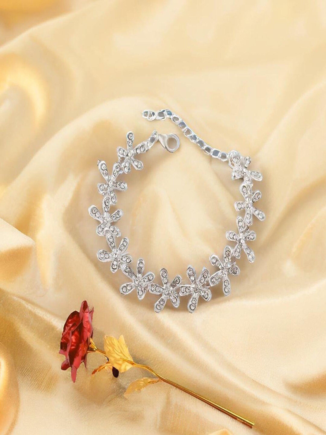 

UNIVERSITY TRENDZ Women Set Of 2 Silver-Plated Wraparound Bracelet & Rose