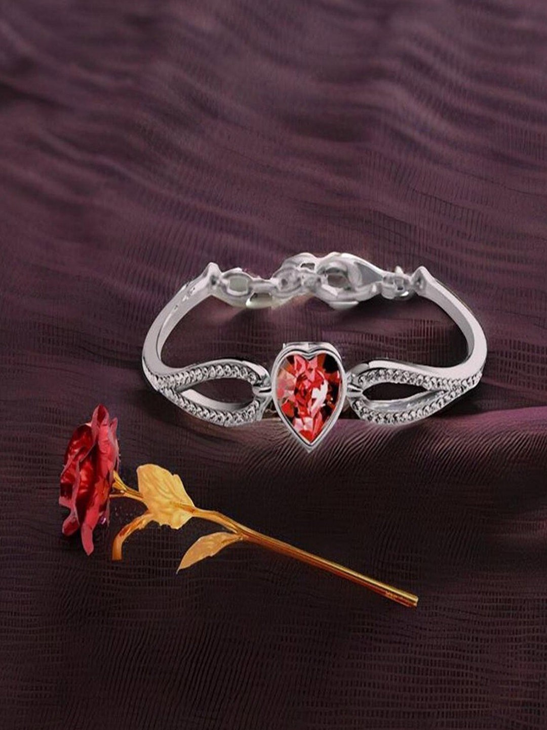 

UNIVERSITY TRENDZ Women Set Of 2 Silver-Plated Link Bracelet & Rose