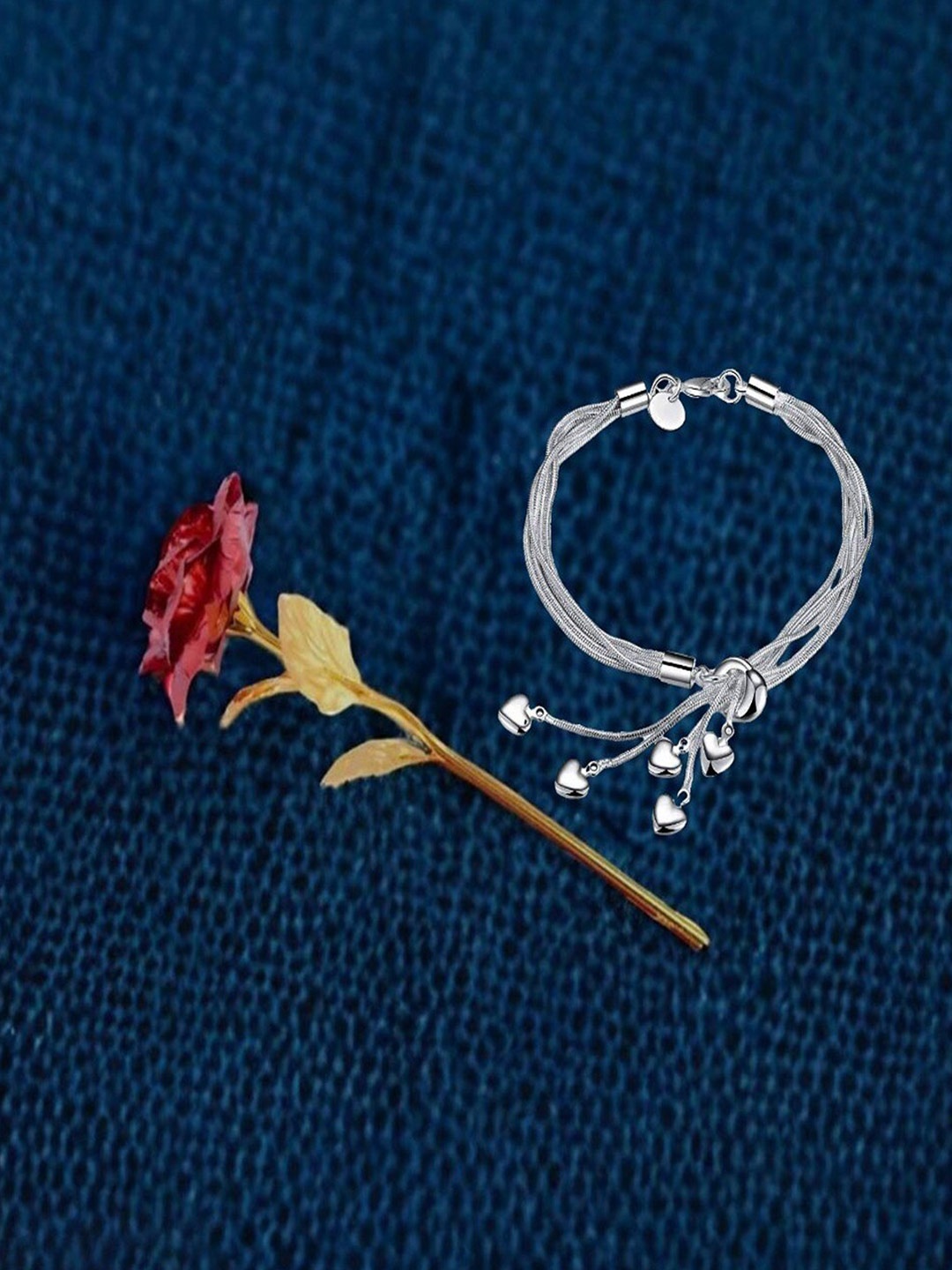 

UNIVERSITY TRENDZ Silver-Plated Multistrand Bracelet With Artificial Rose