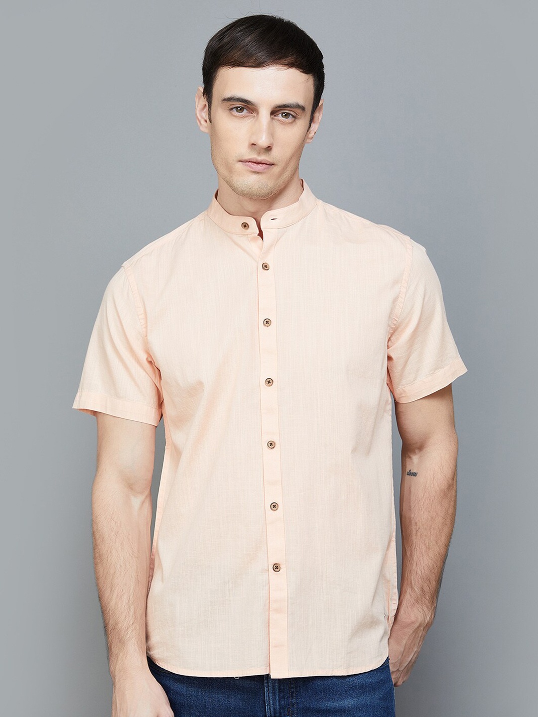 

CODE by Lifestyle Band Collar Opaque Cotton Casual Shirt, Orange