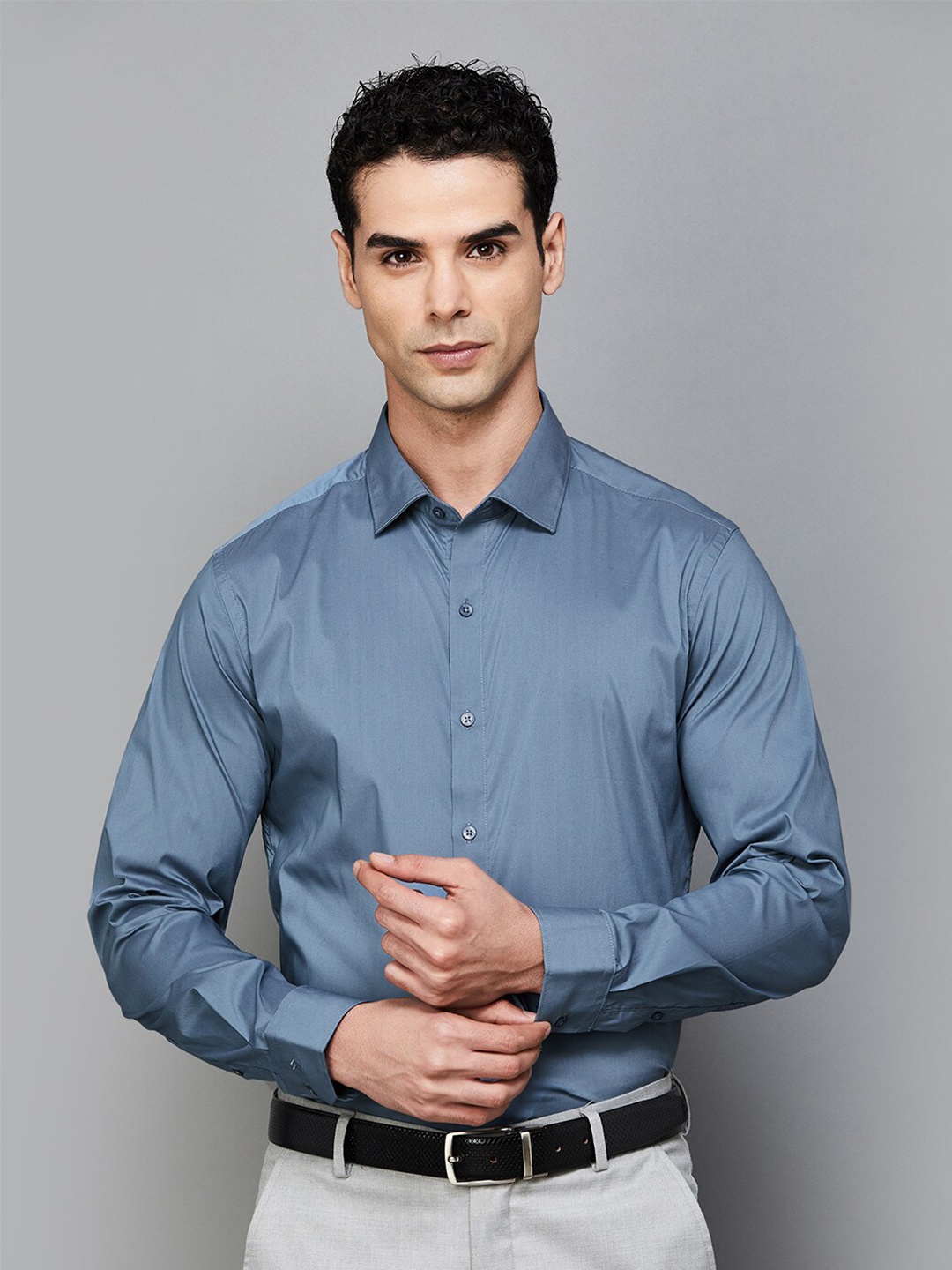 

CODE by Lifestyle Slim Fit Opaque Cotton Formal Shirt, Grey