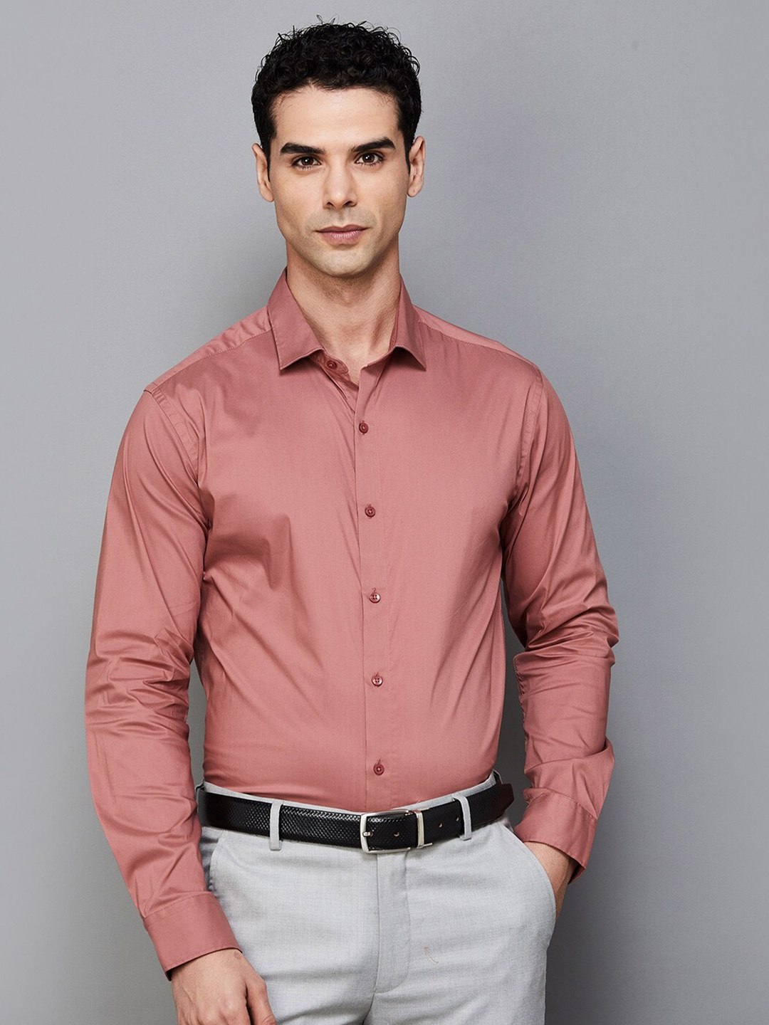 

CODE by Lifestyle Spread Collar Slim Fit Opaque Formal Shirt, Rust
