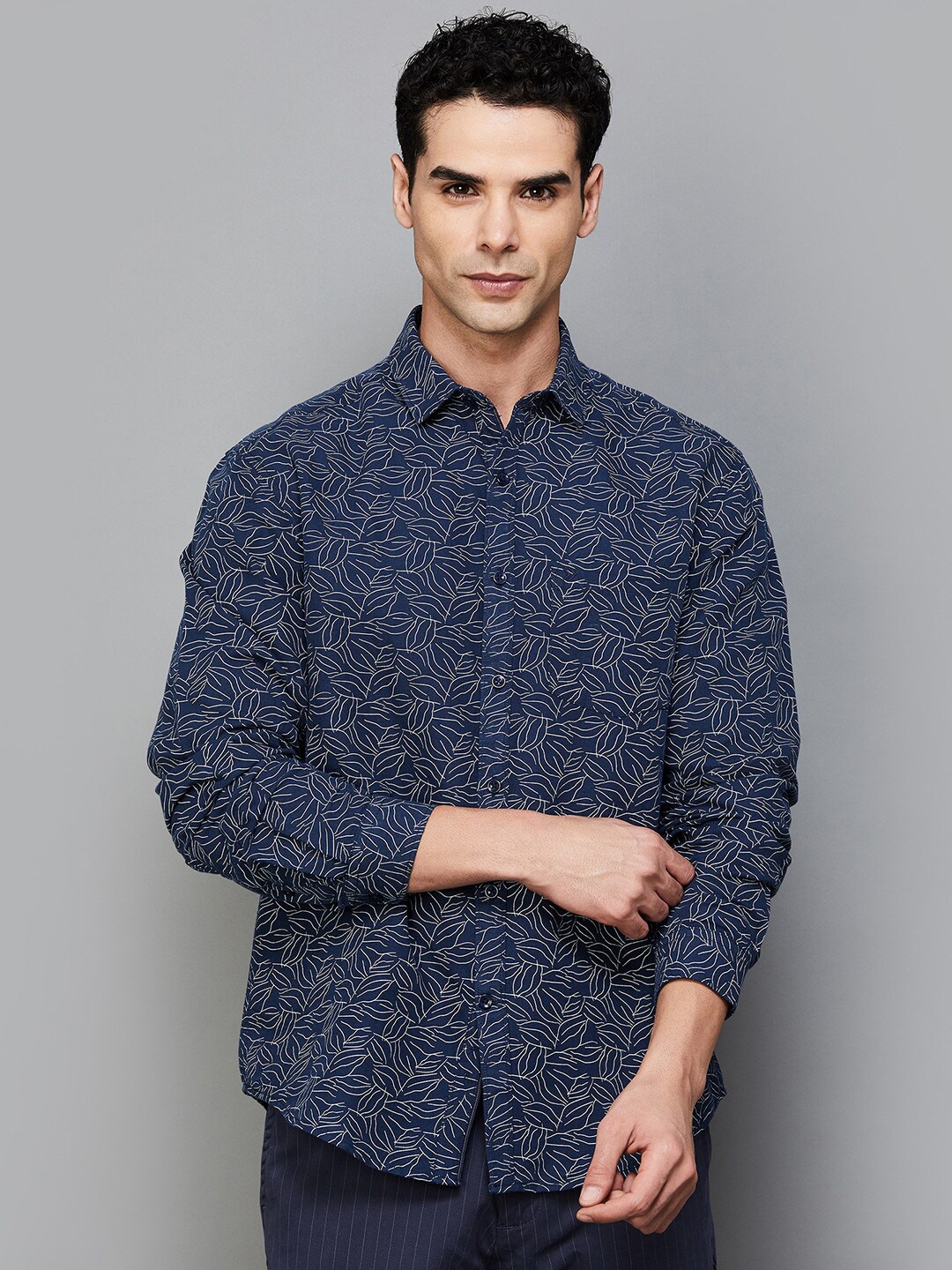 

CODE by Lifestyle Floral Printed Opaque Casual Shirt, Blue
