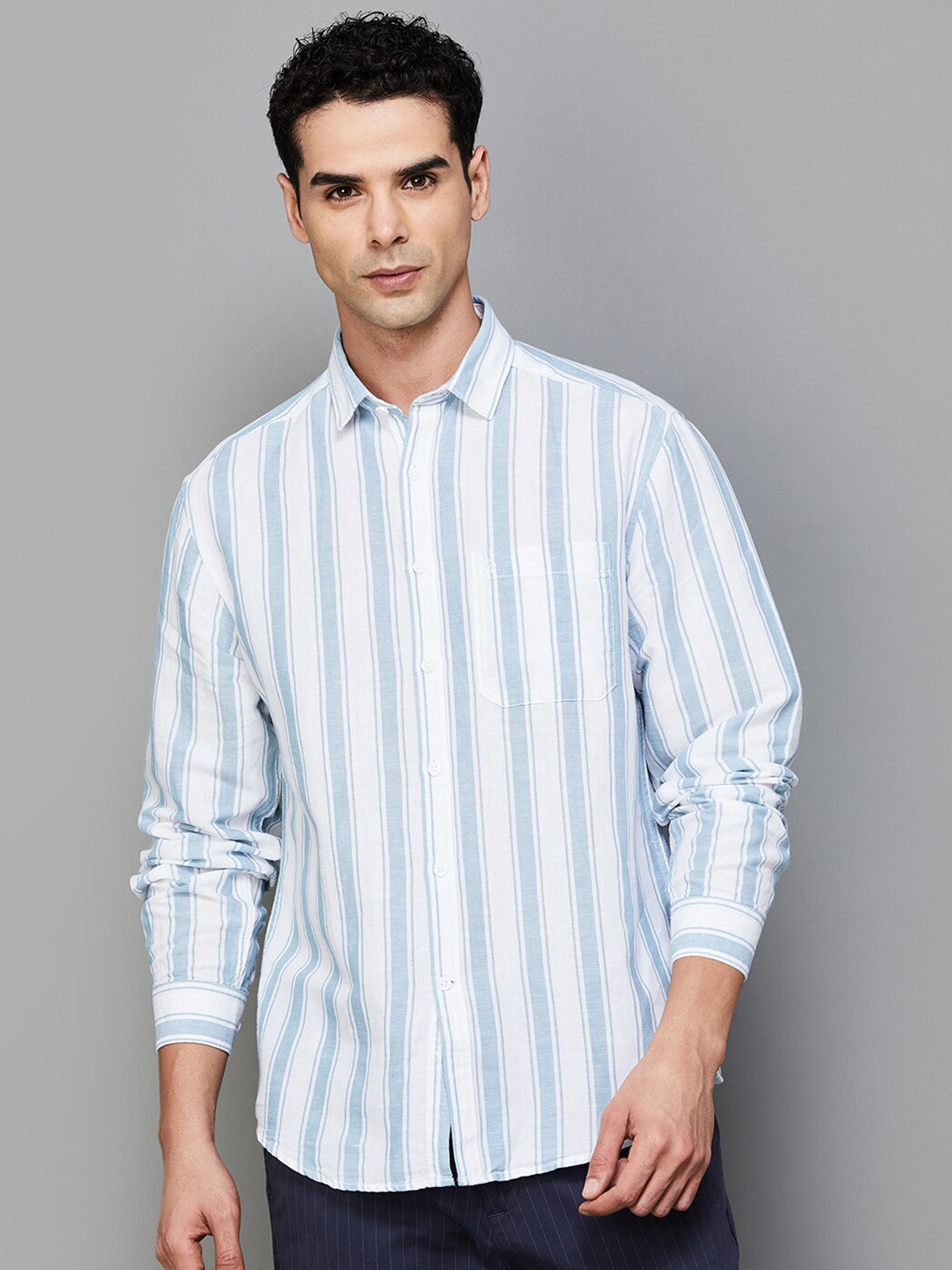 

CODE by Lifestyle Opaque Vertical Striped Cotton Casual Shirt, Blue