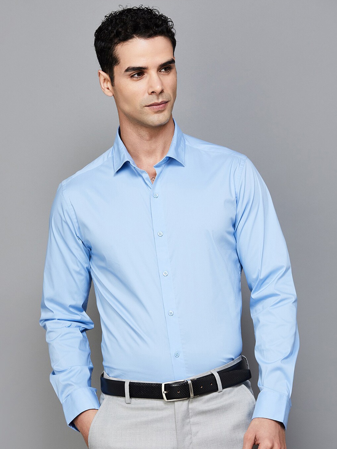 

CODE by Lifestyle Spread Collar Slim Fit Opaque Formal Shirt, Blue