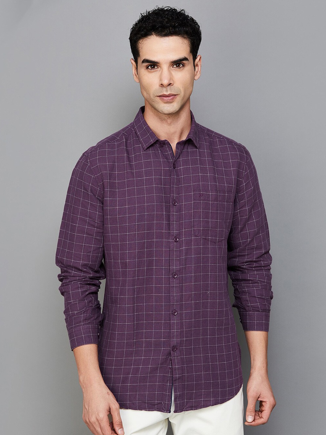 

CODE by Lifestyle Spread Collar Grid Tattersall Checked Opaque Casual Shirt, Burgundy