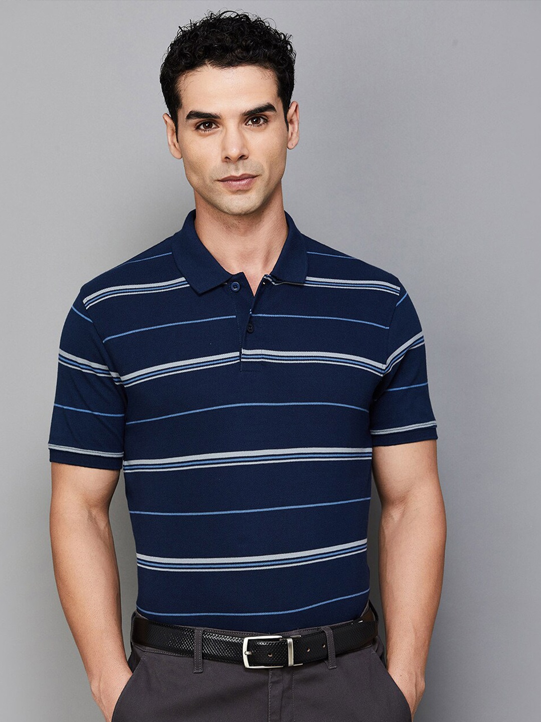 

CODE by Lifestyle Striped Polo Collar T-shirt, Blue