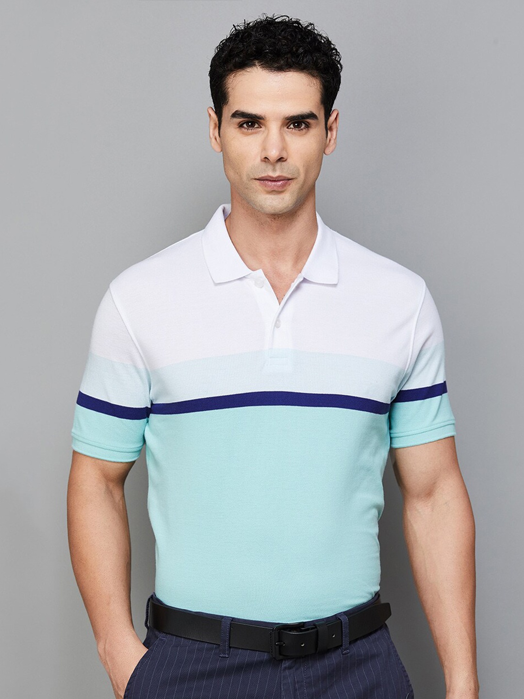 

CODE by Lifestyle Polo Collar Cotton T-shirt, Turquoise blue