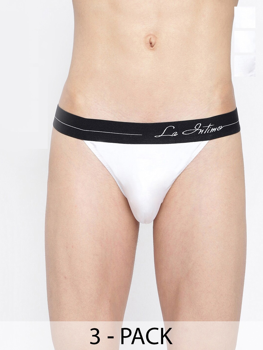 

La Intimo Pack Of 3 Brand Logo Printed Mid-Rise Thong Briefs LITH010C, White