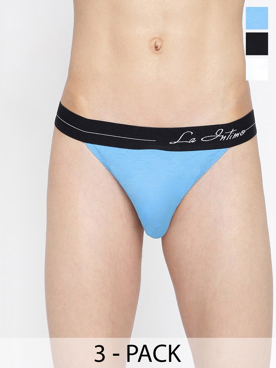 

La Intimo Pack Of 3 Mid-Rise Anti-Bacterial Thongs Briefs LITH010C, Blue
