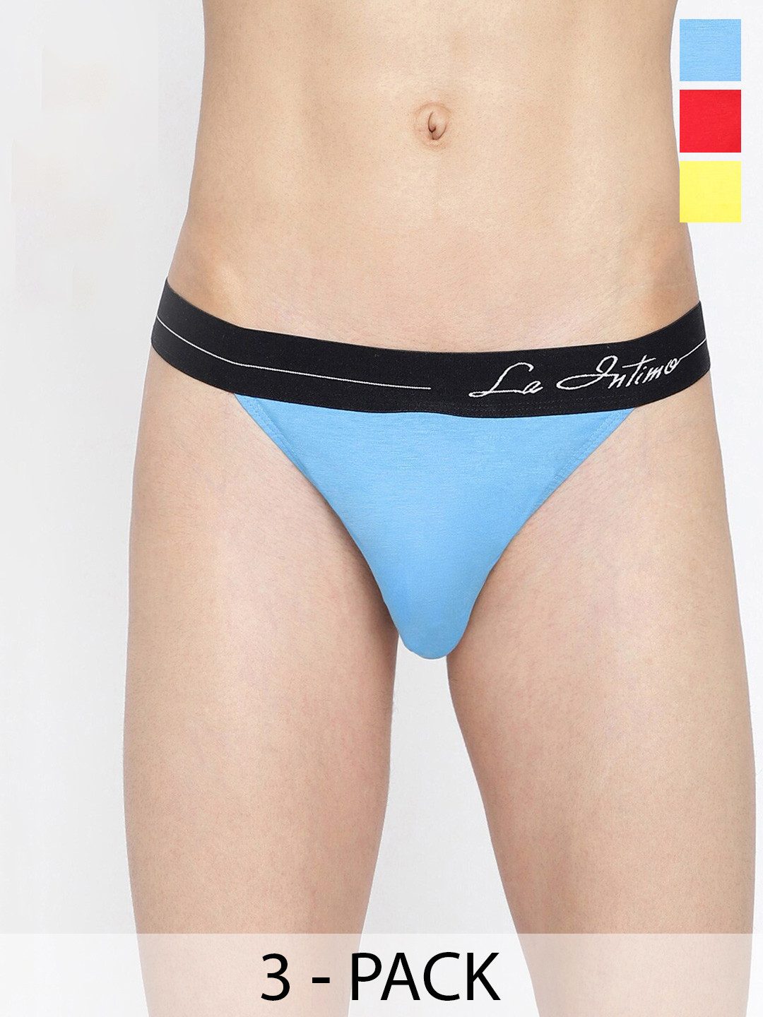 

La Intimo Pack Of 3 Mid-Rise Anti Microbial Thong Briefs LITH010C, Blue