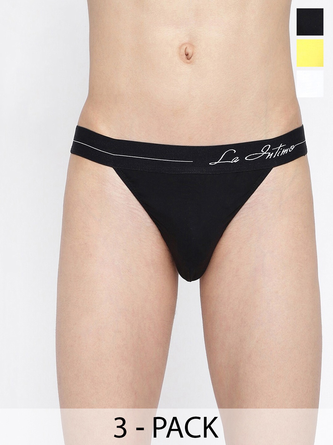 

La Intimo Pack of 3 Outer-Elastic Anti Microbial Thong Briefs, Black