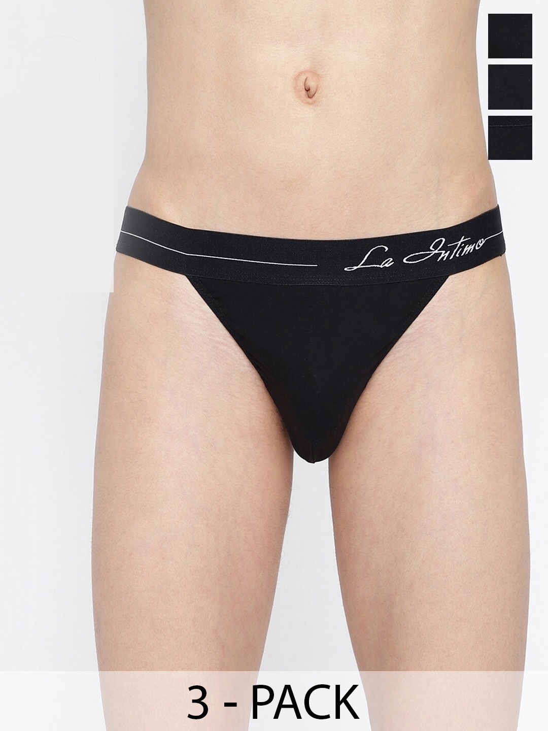 

La Intimo Pack Of 3 Mid Rise Anti Microbial Thong Briefs LITH010C, Black