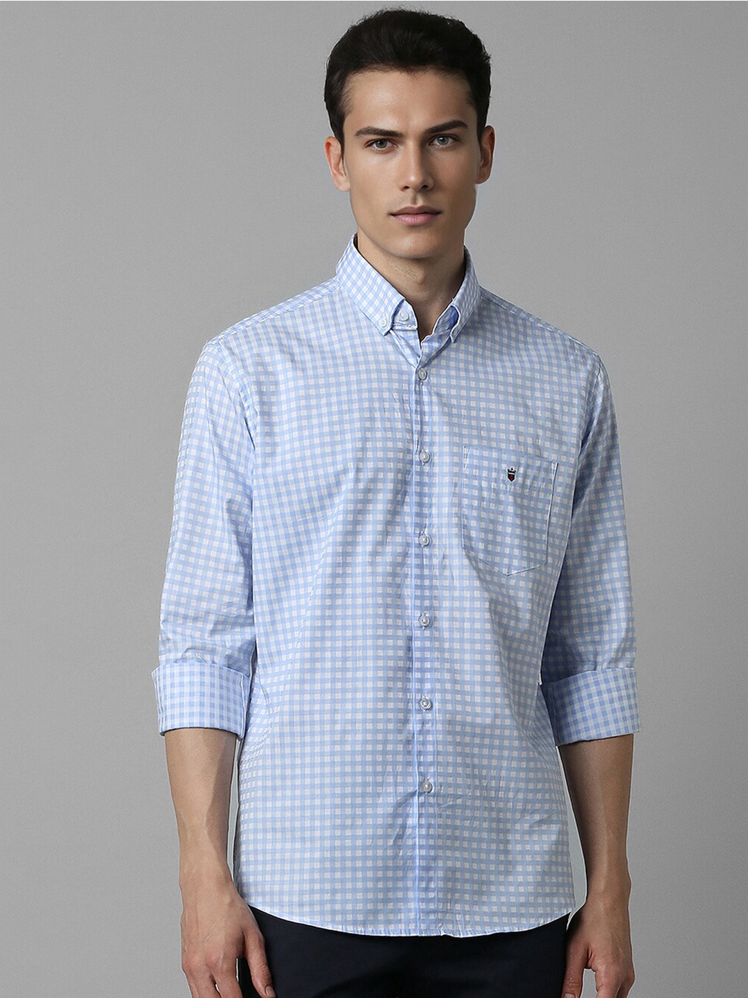 

Louis Philippe Sport button-down collar long Sleeves Slim Fit Opaque Checked Casual Shirt, Blue