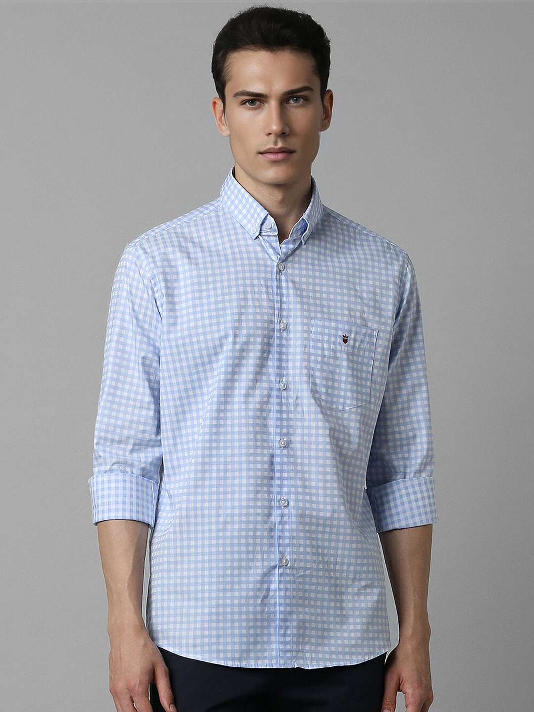 

Louis Philippe Sport button-down collar Slim Fit Opaque Checked Casual Shirt, Blue