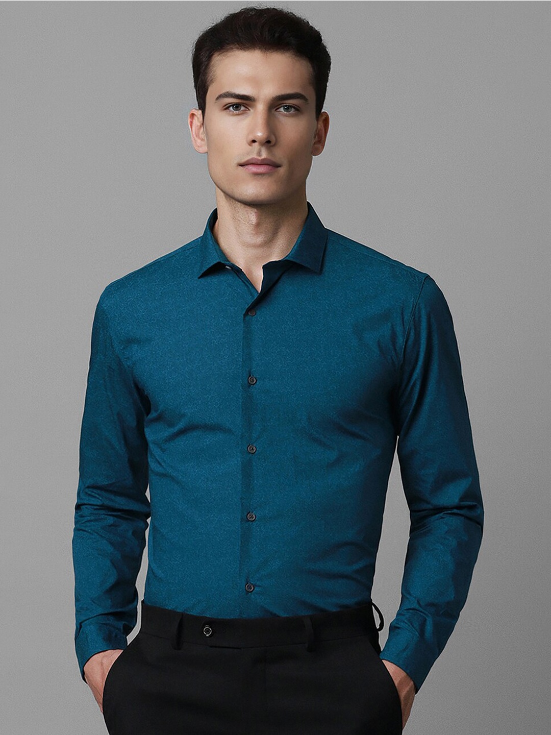 

Louis Philippe Sport spread collar Long Sleeves Slim Fit Opaque Cotton Formal Shirt, Blue