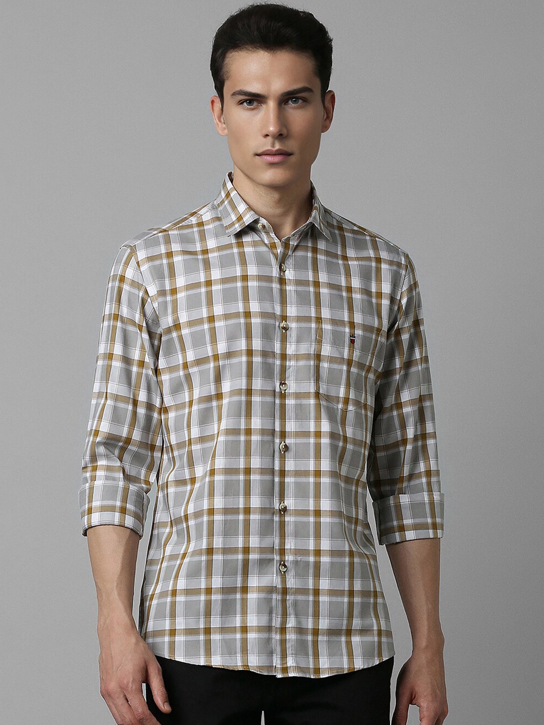

Louis Philippe Sport Slim Fit Tartan Checks Cotton Casual Shirt, Grey