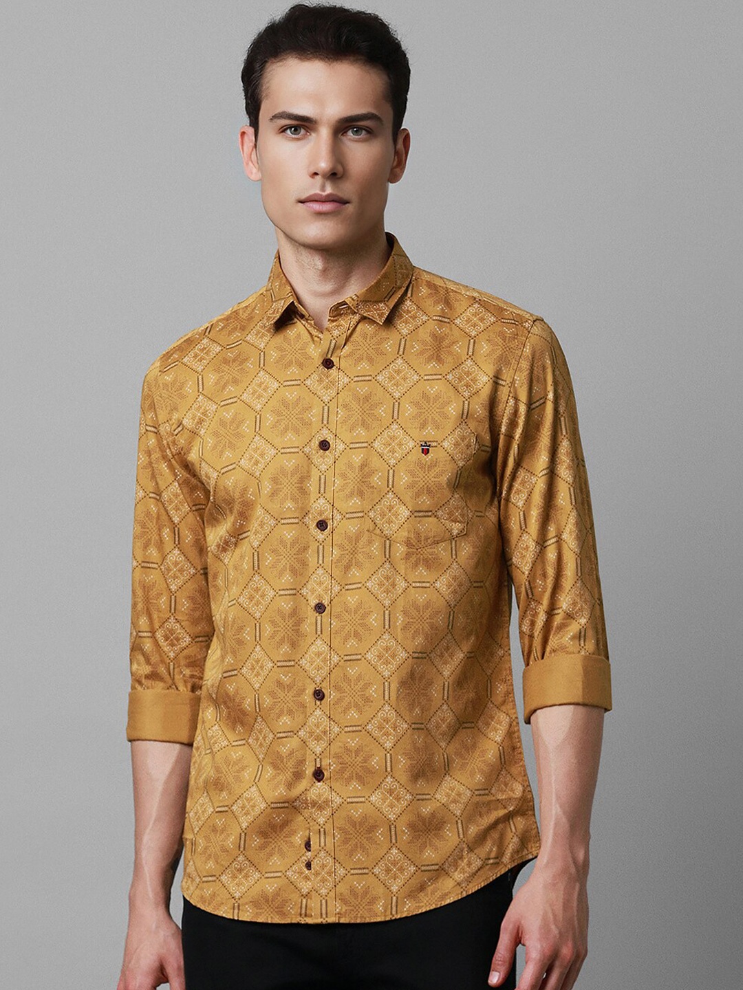 

Louis Philippe Sport Slim Fit Geometric Printed Cotton Casual Shirt, Yellow