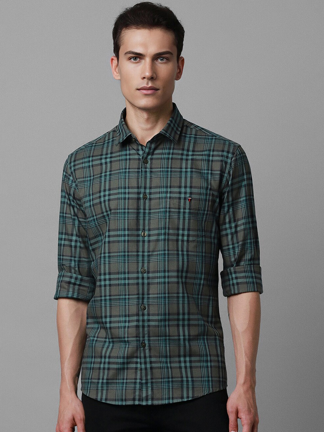 

Louis Philippe Sport Checked Cotton Slim Fit Opaque Casual Shirt, Olive