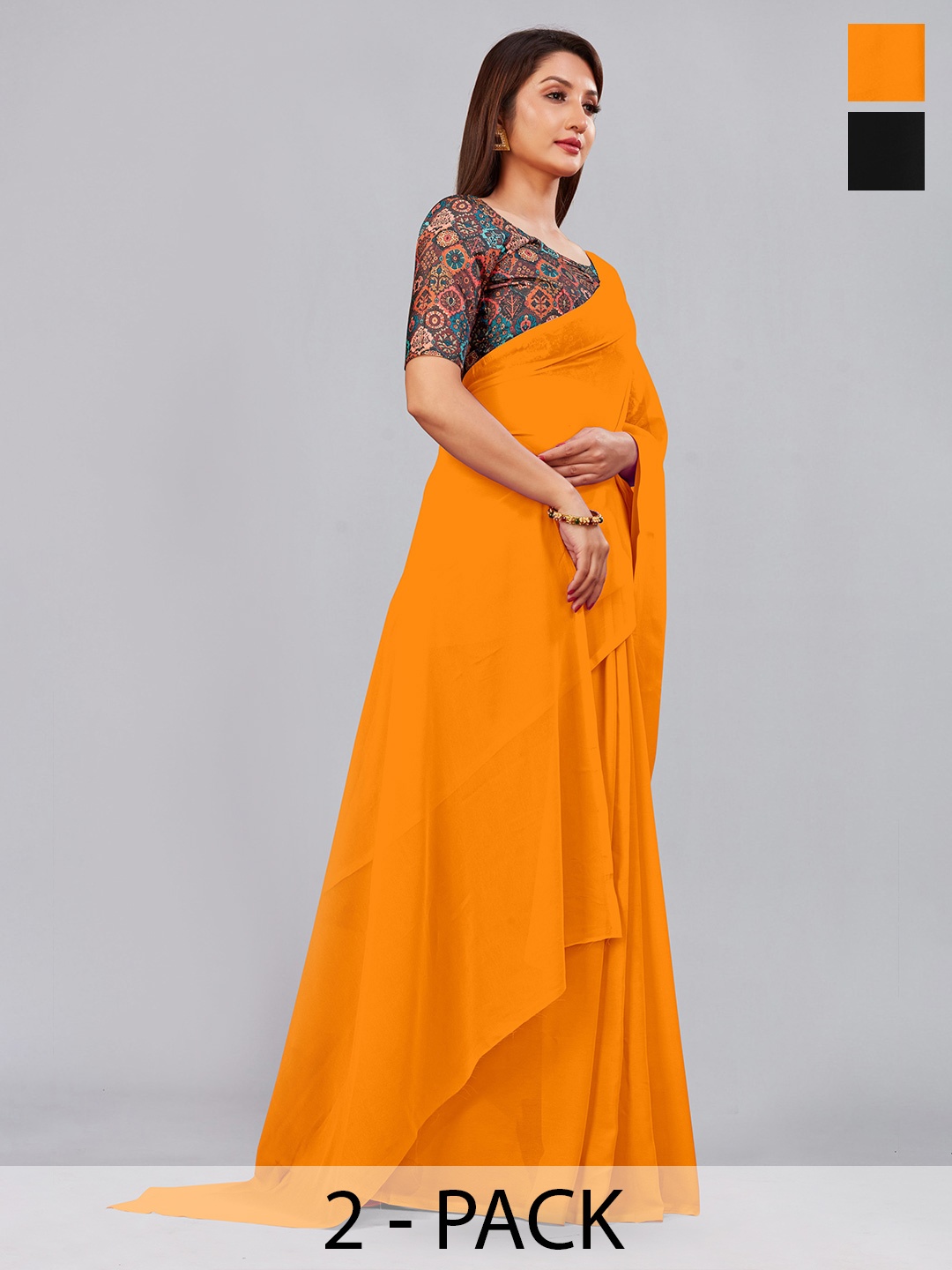 

CastilloFab Selection Of 2 Ethnic Pure Georgette Sarees, Mustard