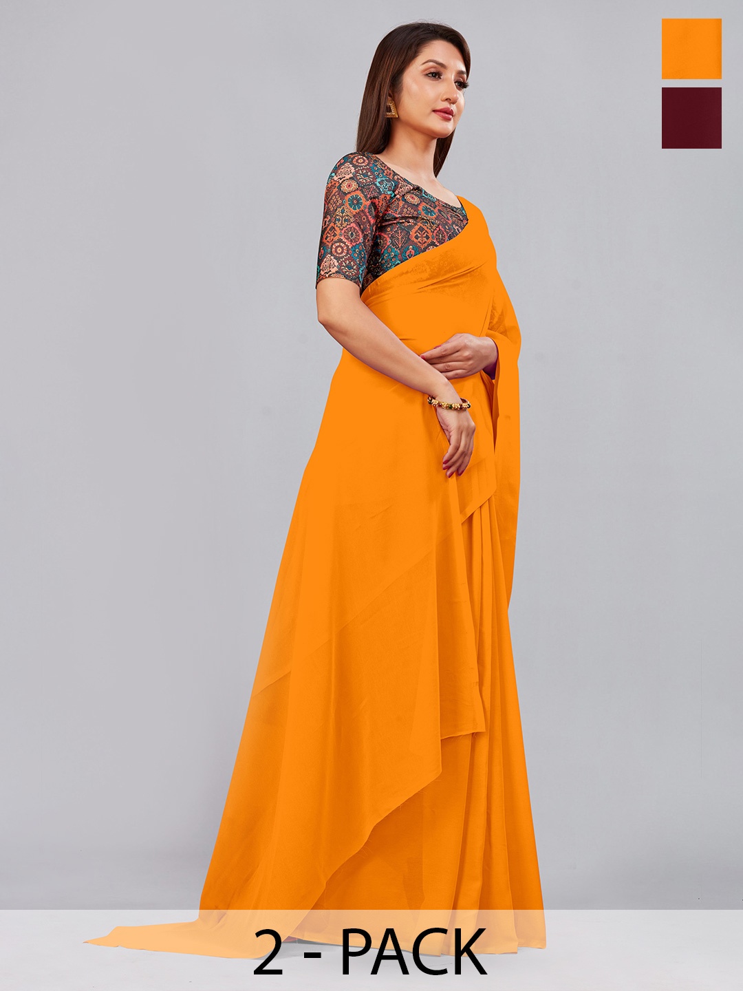 

CastilloFab Pack Of 2 Pure Georgette Saree, Mustard