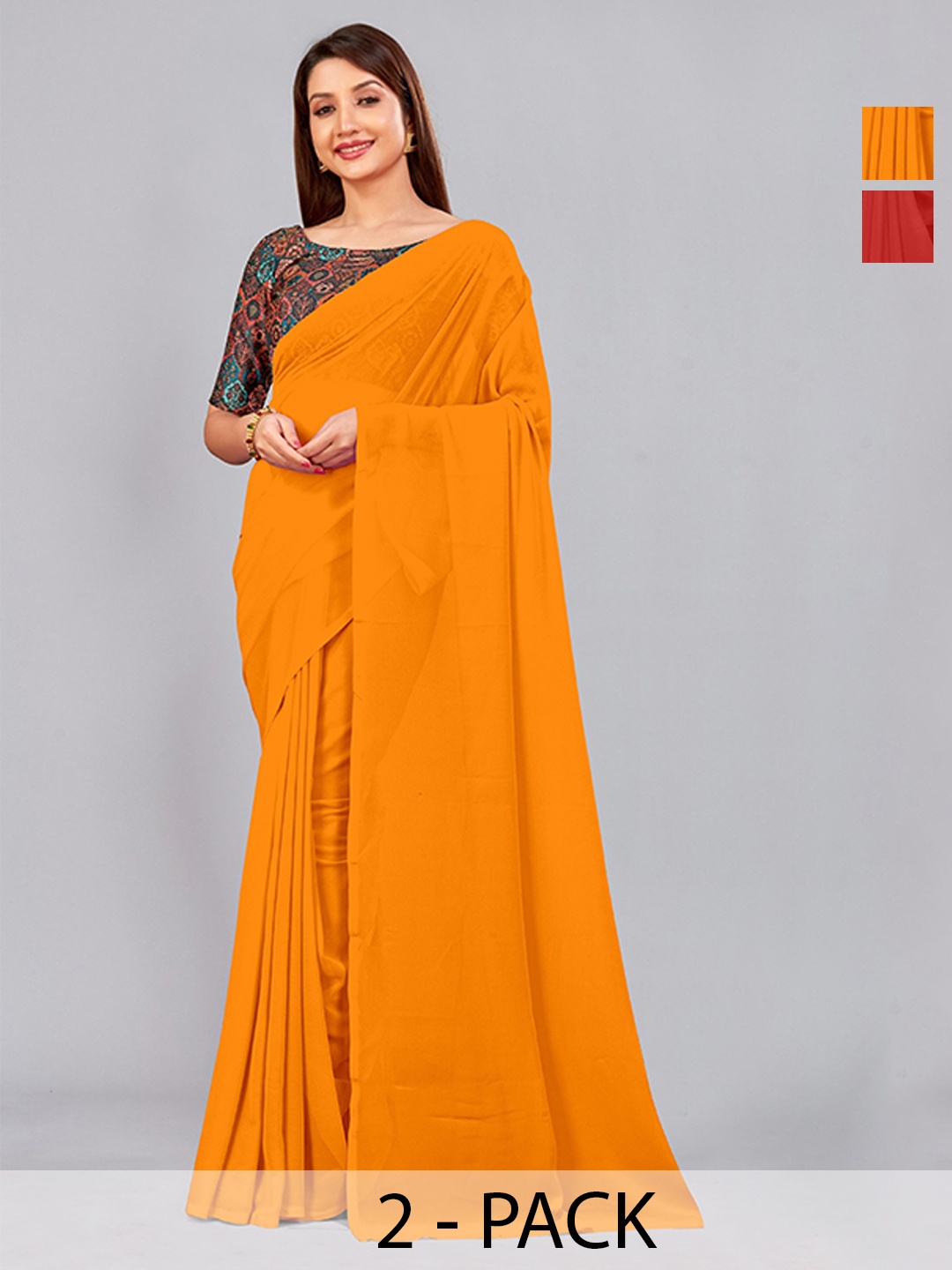 

CastilloFab Selection Of 2 Ethnic Pure Georgette Sarees, Mustard