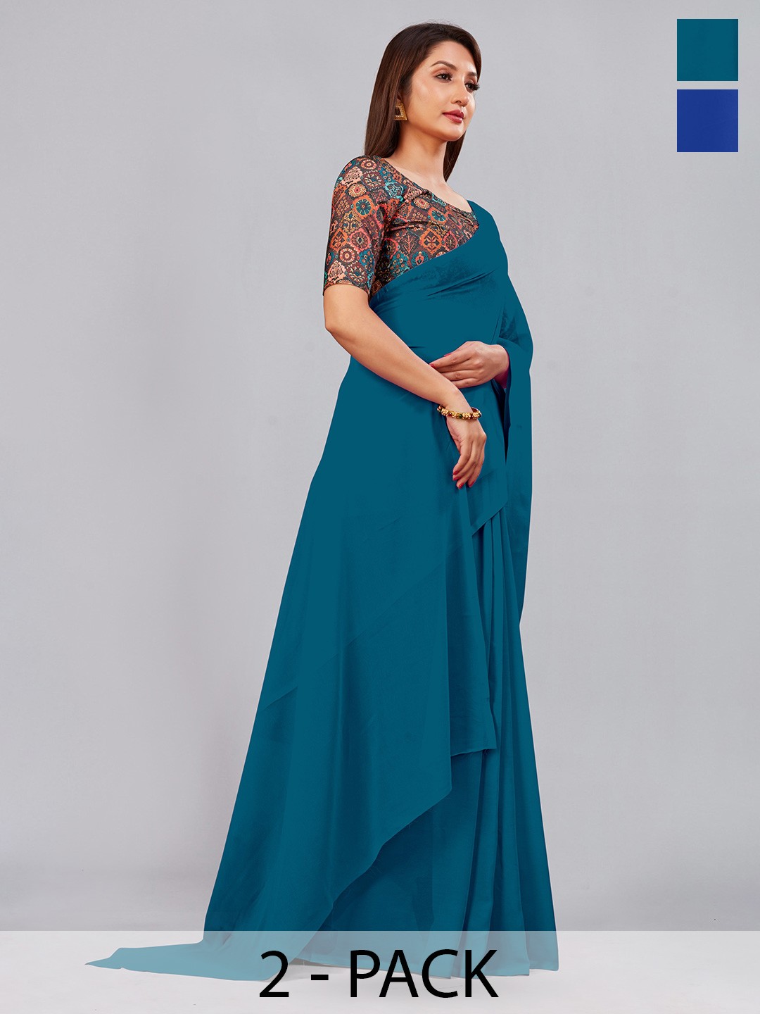 

CastilloFab Pack Of 2 Pure Georgette Saree, Blue