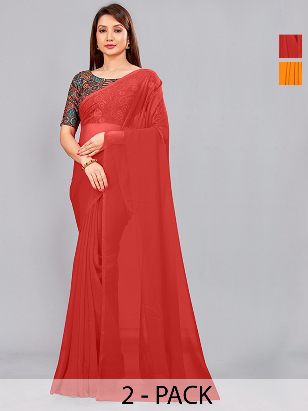 

CastilloFab Pure Georgette Saree, Red