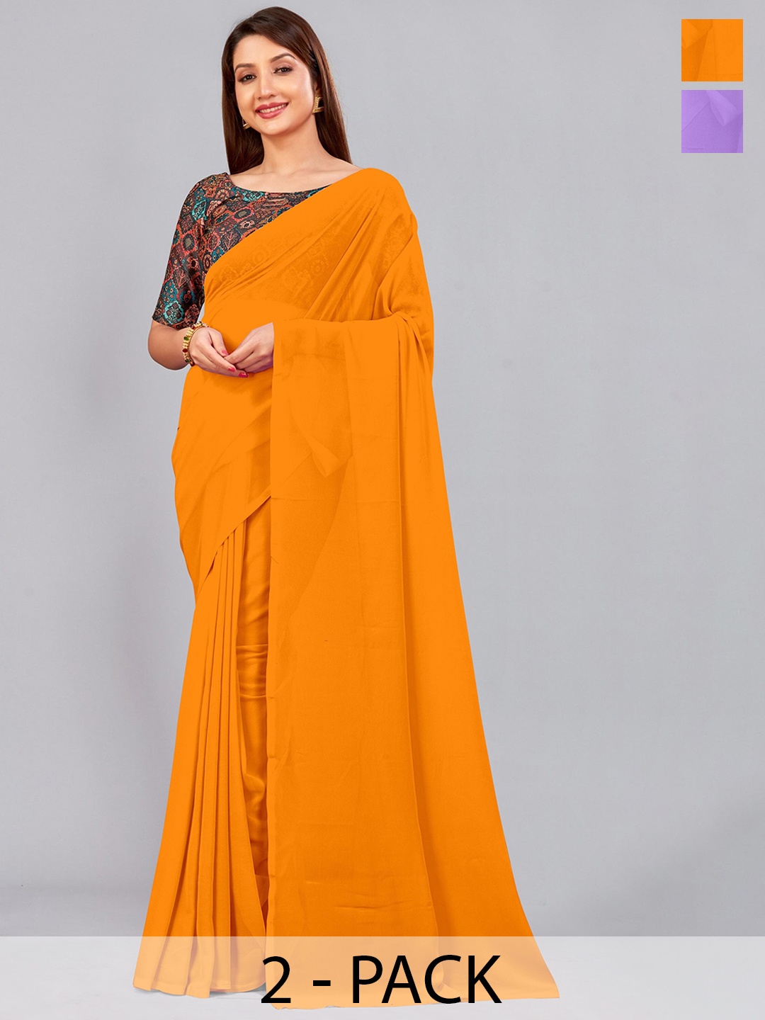 

CastilloFab Selection Of 2 Pure Georgette Saree, Mustard
