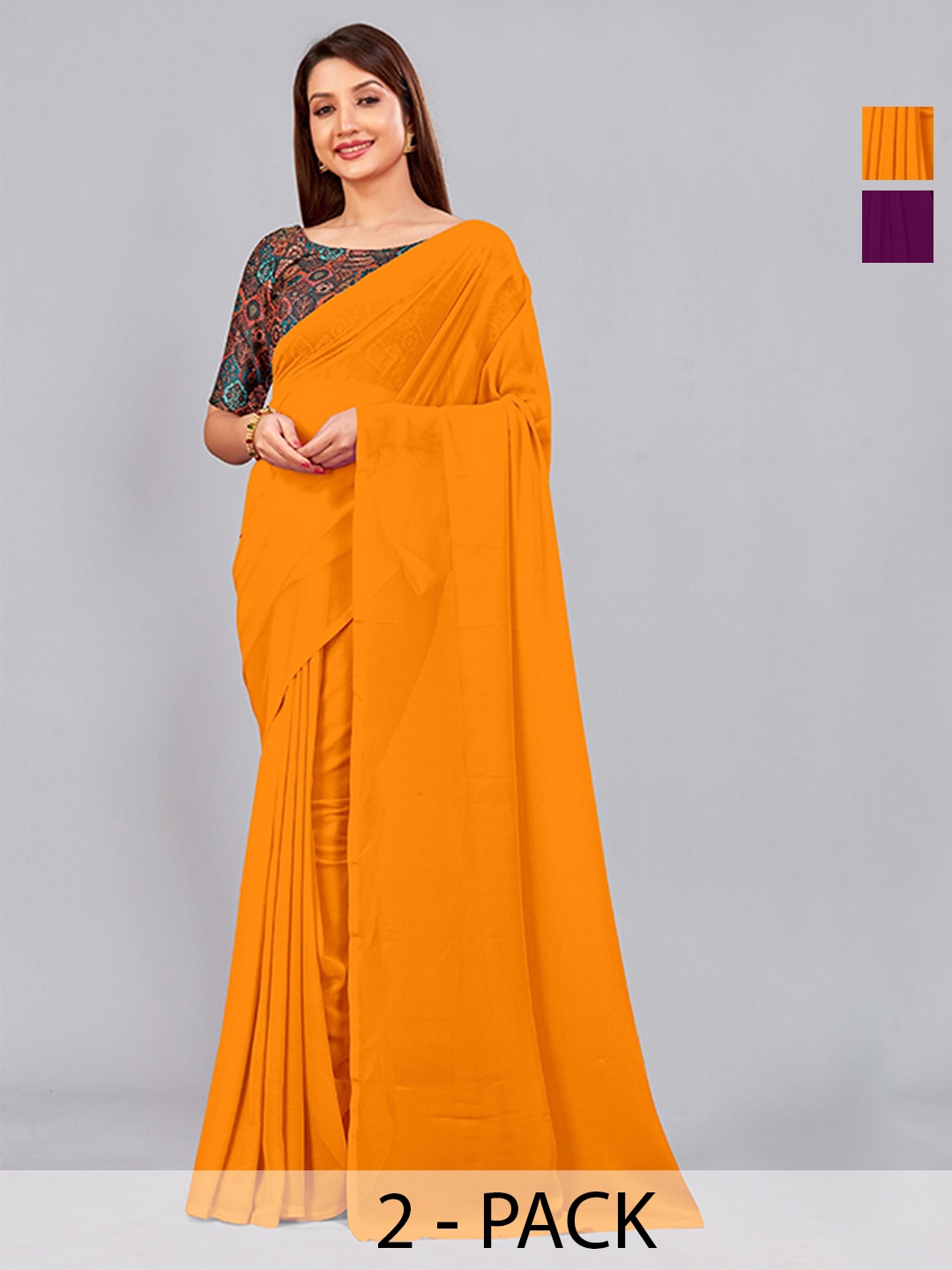 

CastilloFab Pure Georgette Saree, Mustard