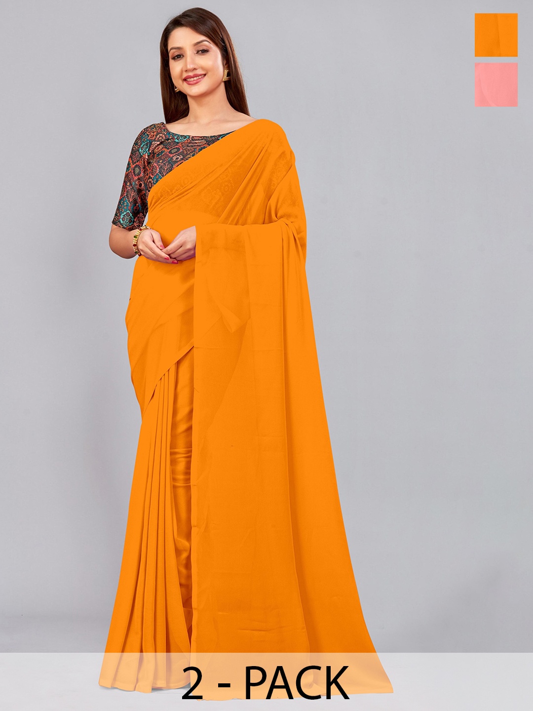 

CastilloFab Selection of 2 Pure Georgette Saree, Mustard
