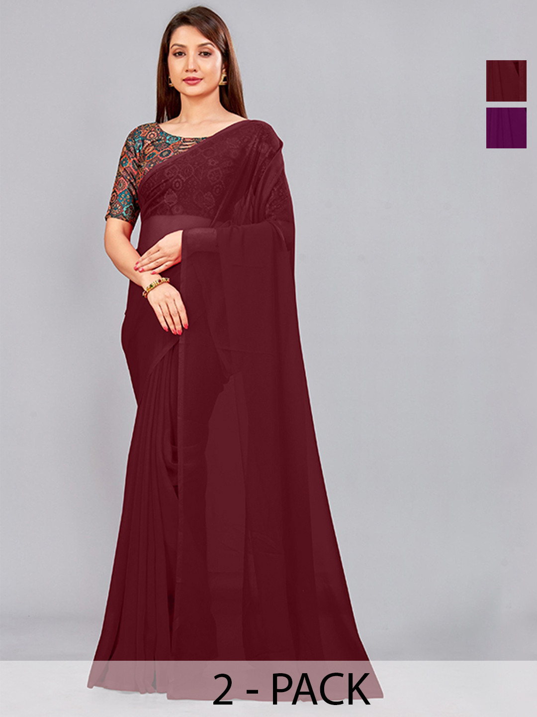 

CastilloFab Pack Of 2 Pure Georgette Saree, Maroon
