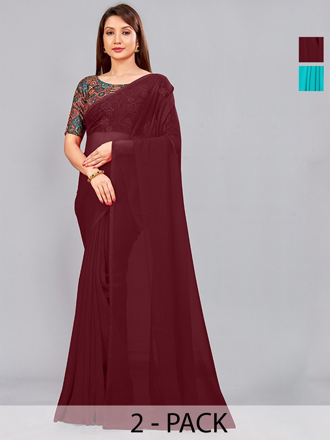 

CastilloFab Pack Of 2 Pure Georgette Sarees, Maroon