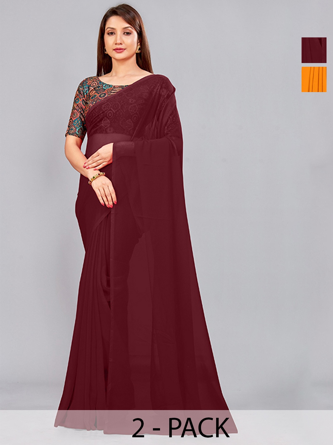 

CastilloFab Pack Of 2 Pure Georgette Saree, Maroon