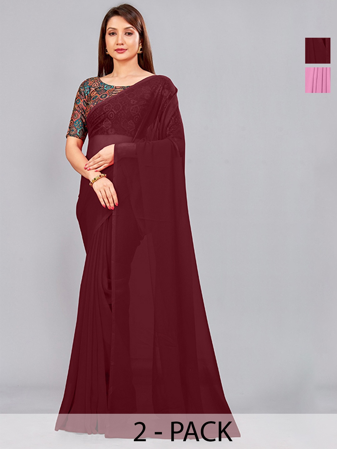 

CastilloFab Pure Georgette Saree, Maroon