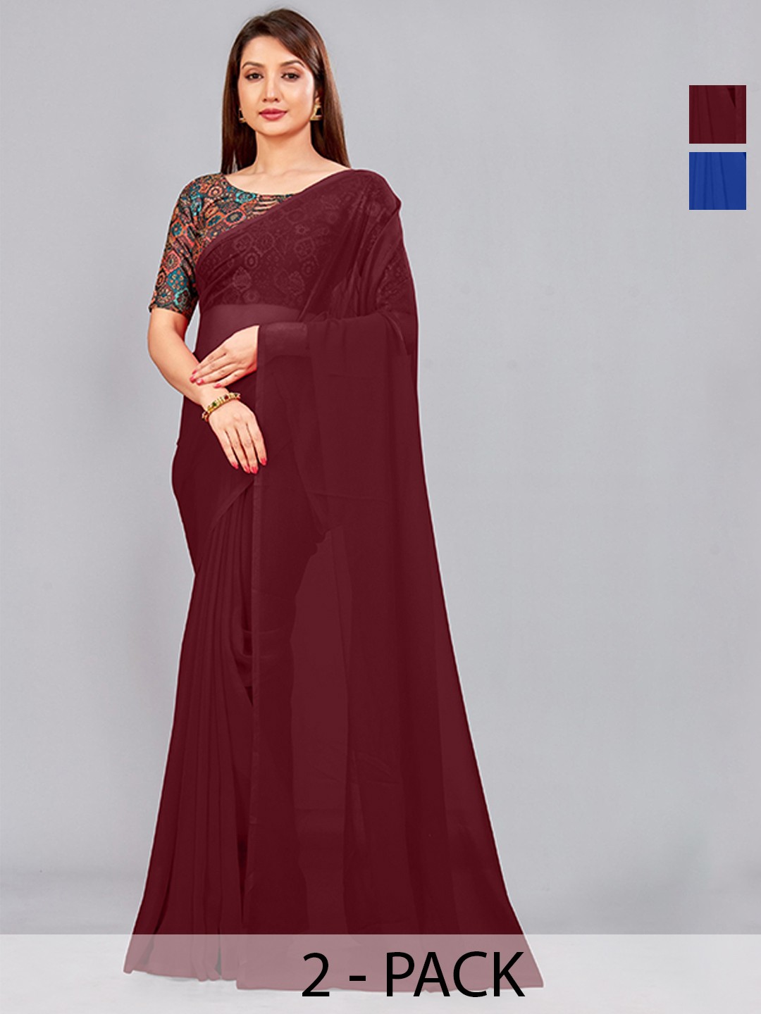 

CastilloFab Selection Of 2 Pure Georgette Saree, Maroon