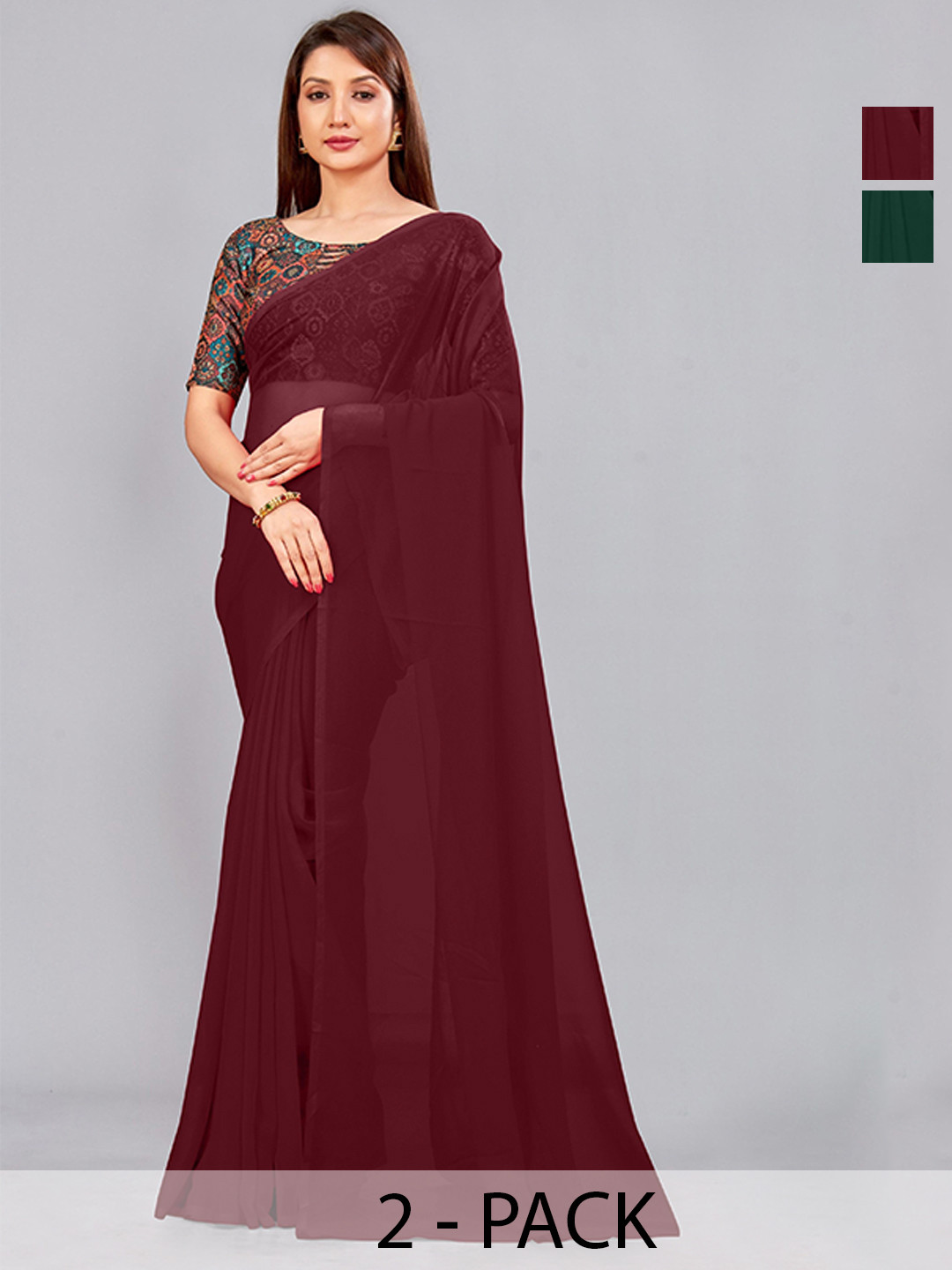 

CastilloFab Selection Of 2 Ethnic Pure Georgette Sarees, Maroon