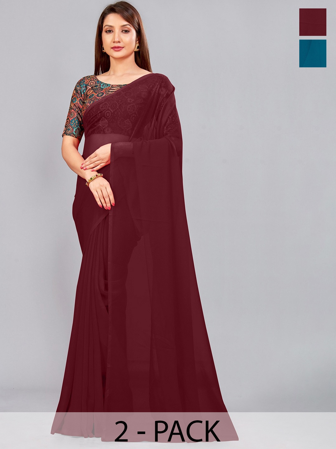 

CastilloFab Selection of 2 Pure Georgette Saree, Maroon
