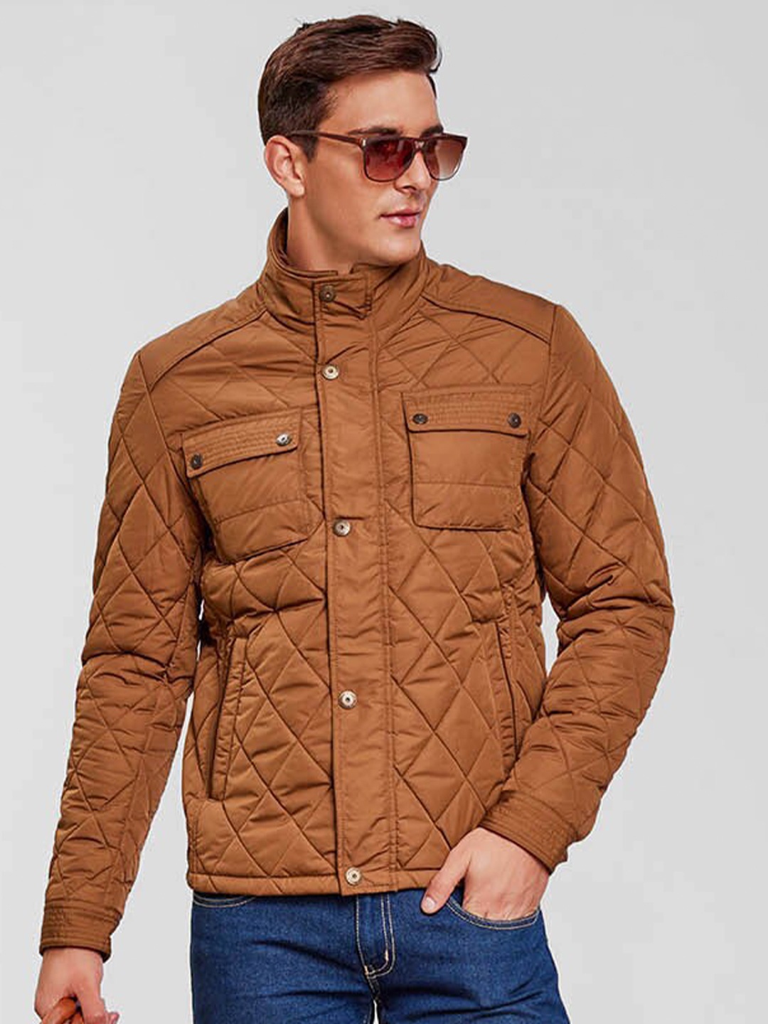 

LURE URBAN Stand Collar Quilted Jacket, Tan