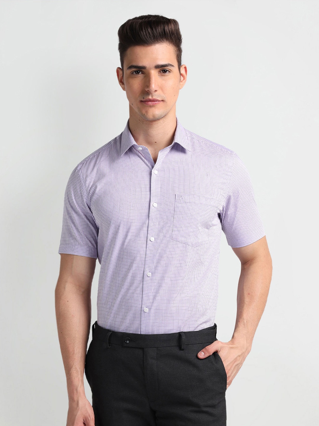 

Arrow Cotton Micro Checked Twill Formal Shirt, Purple