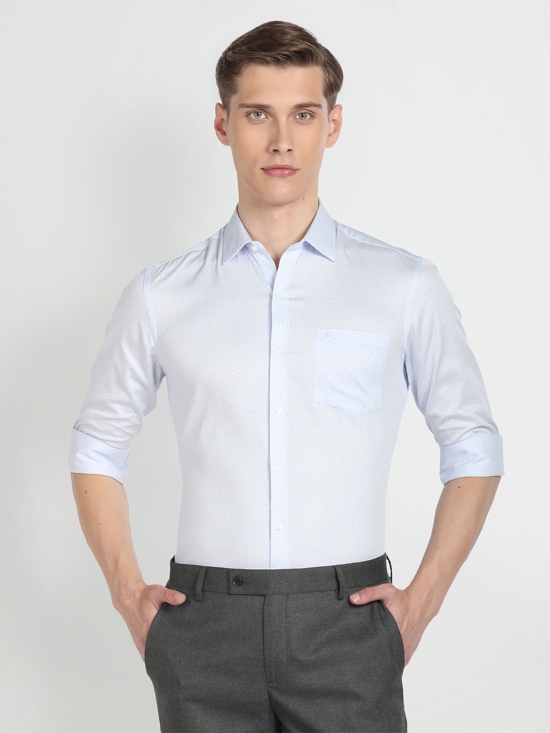 

Arrow Floral Printed Spread Collar Cotton Slim Fit Formal Shirt, Blue