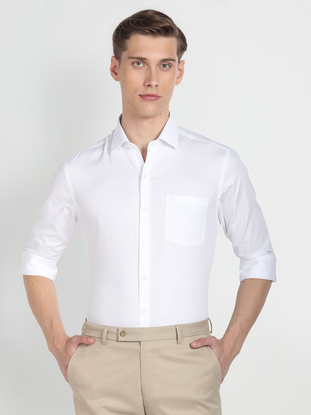 

Arrow Spread Collar Long Sleeves Cotton Slim Fit Formal Shirt, White
